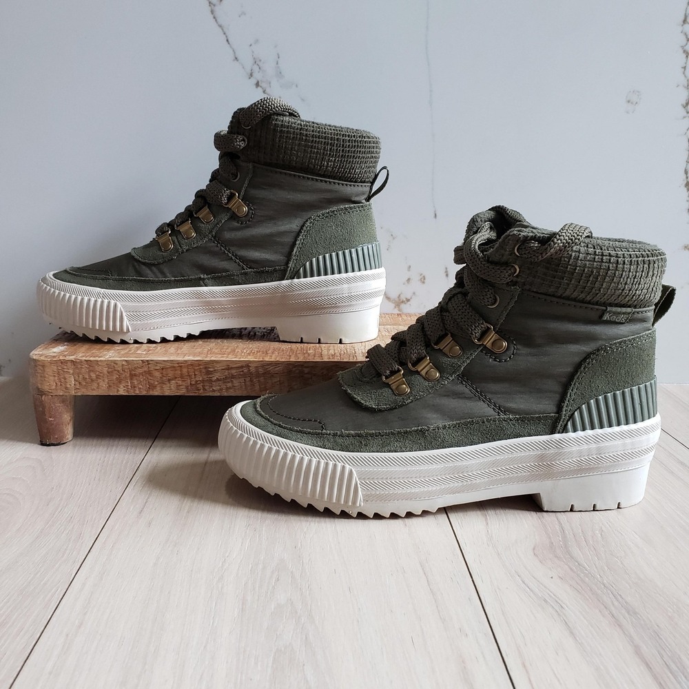 Keds Boots Womens 8 Green Nylon Fielder Olive Suede Booties WF65515